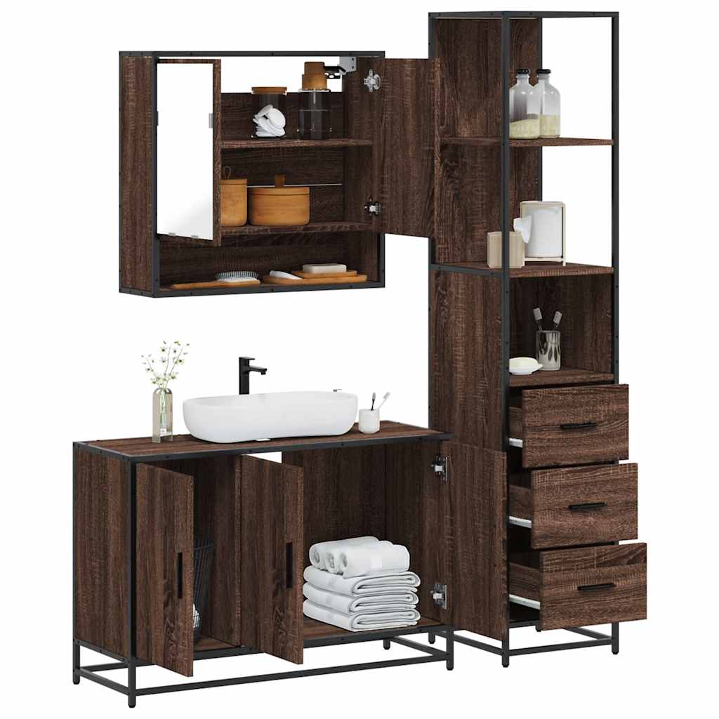3 Piece Bathroom Furniture Set Engineered Wood