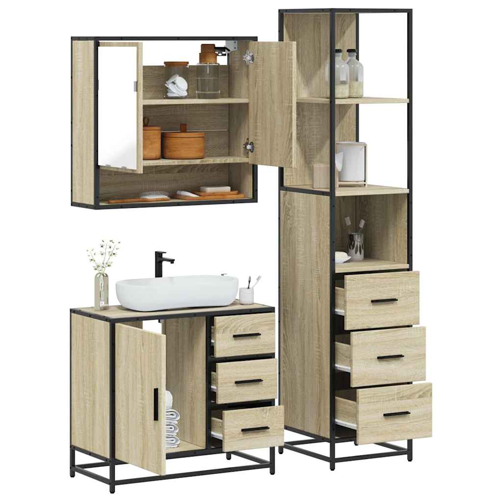 3 Piece Bathroom Furniture Set Engineered Wood