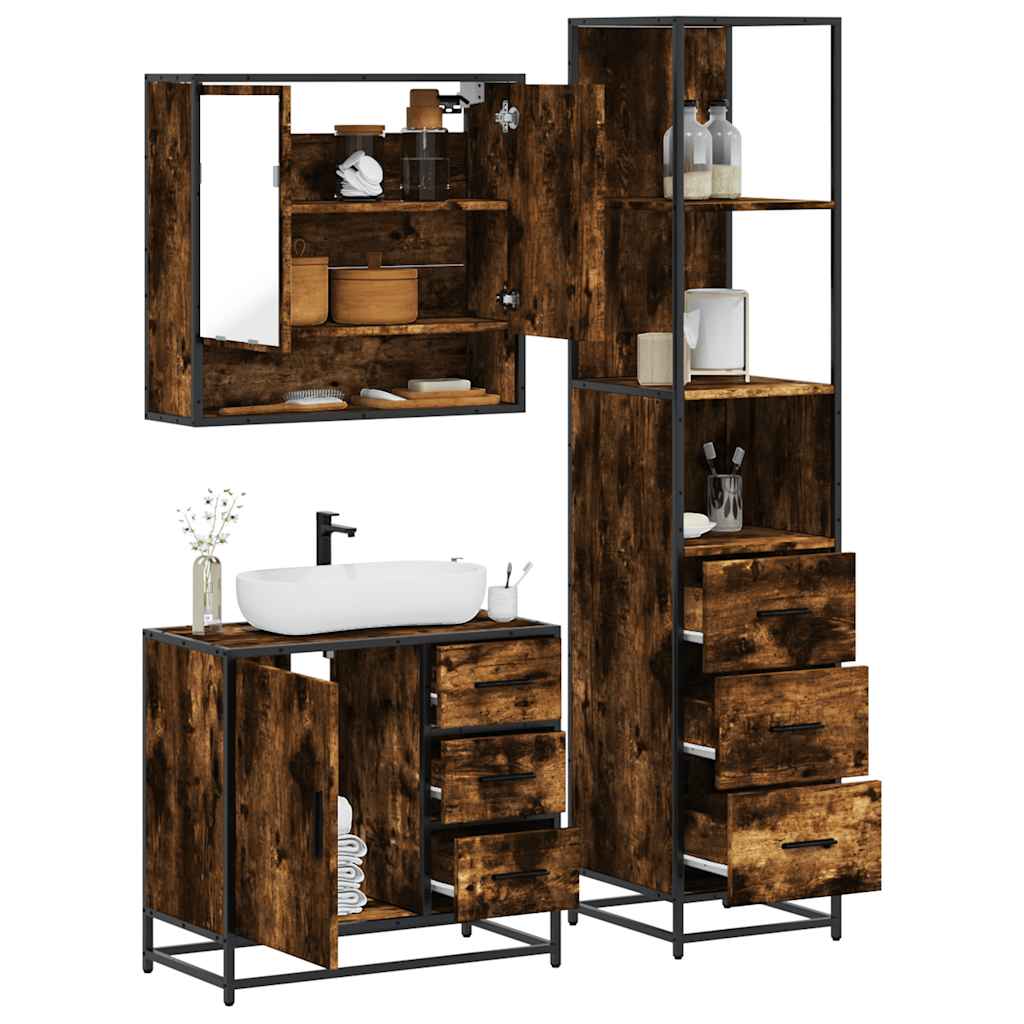 3 Piece Bathroom Furniture Set Engineered Wood