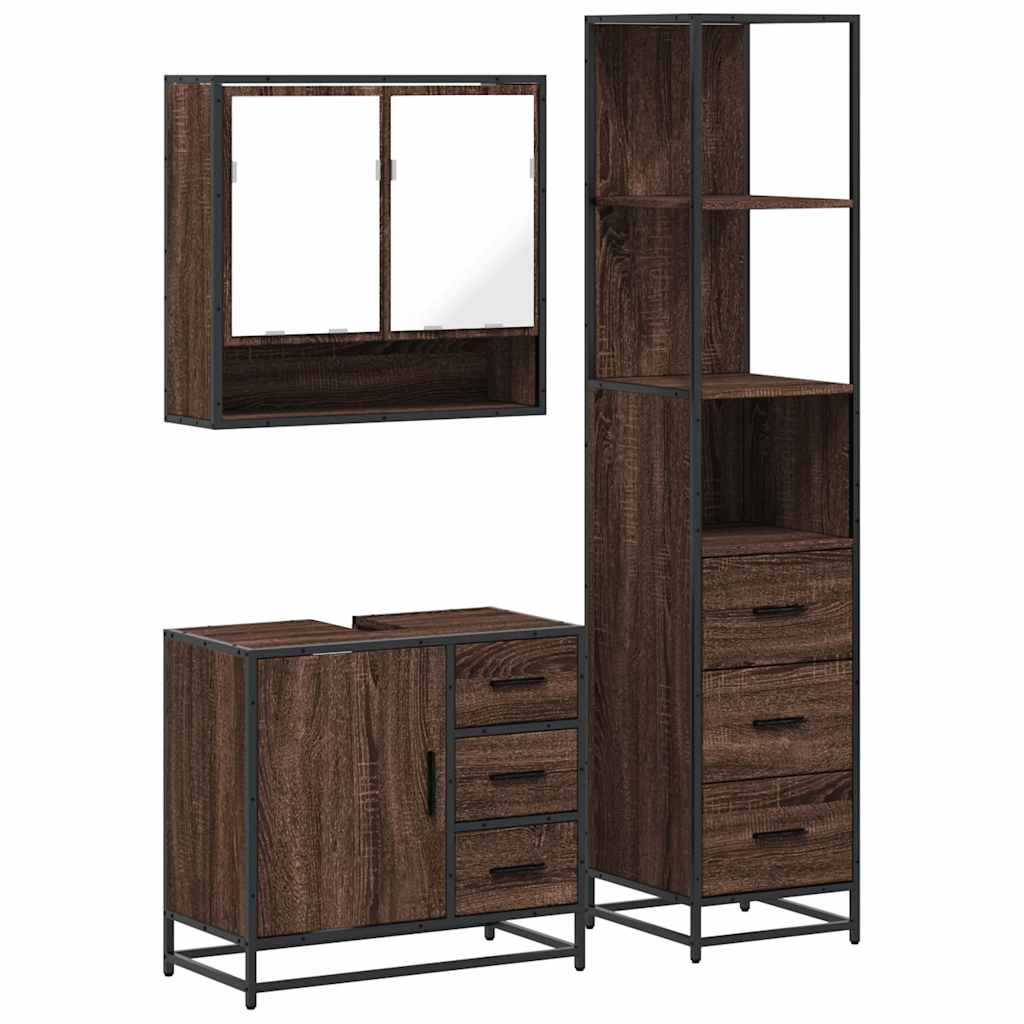 3 Piece Bathroom Furniture Set Engineered Wood