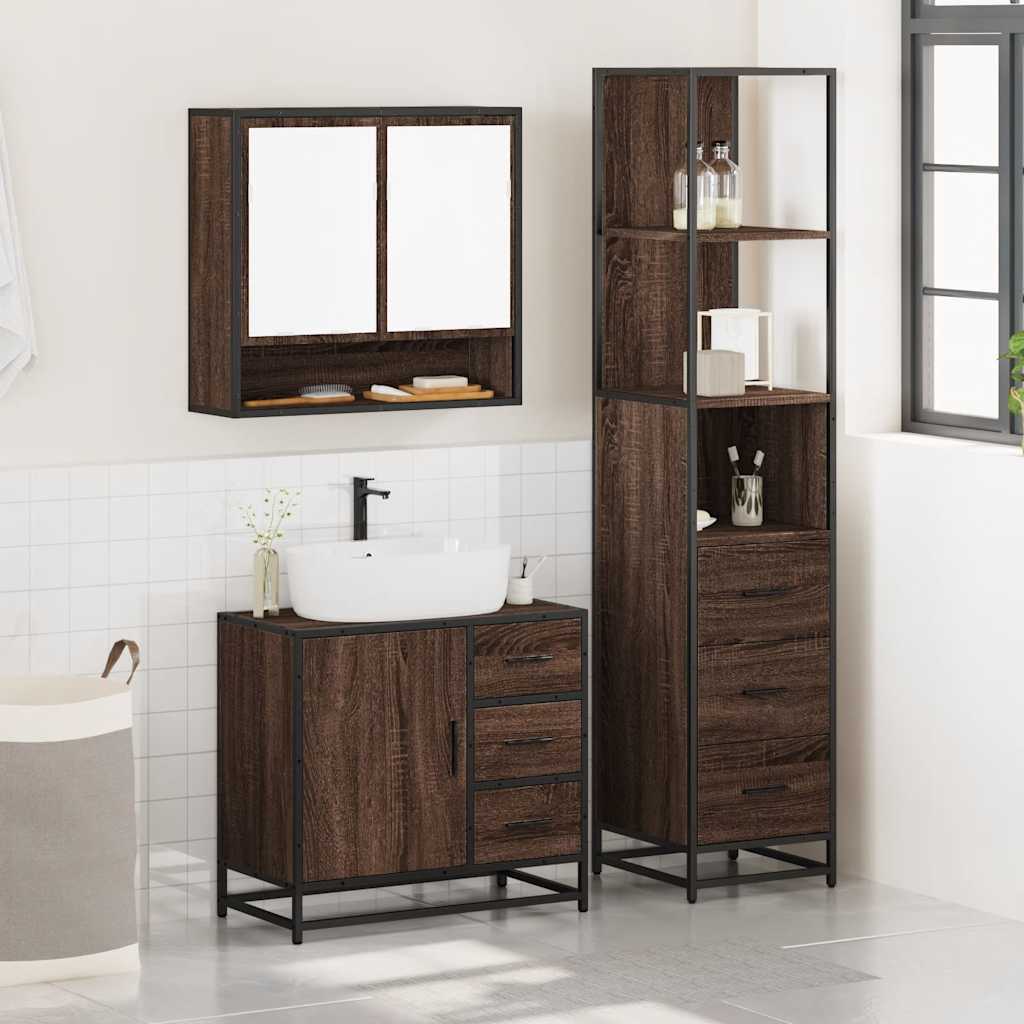 3 Piece Bathroom Furniture Set Engineered Wood