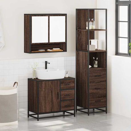 3 Piece Bathroom Furniture Set Engineered Wood