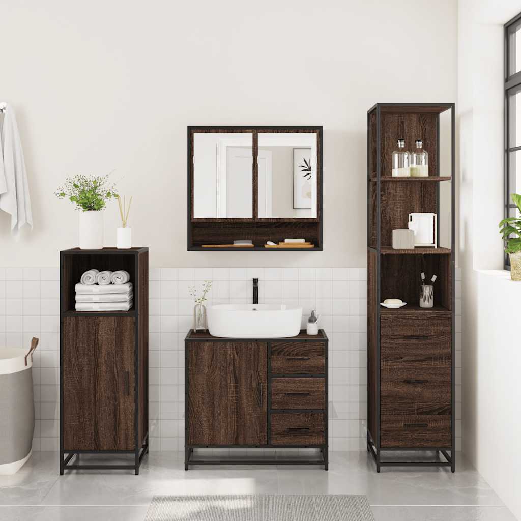 3 Piece Bathroom Furniture Set Engineered Wood