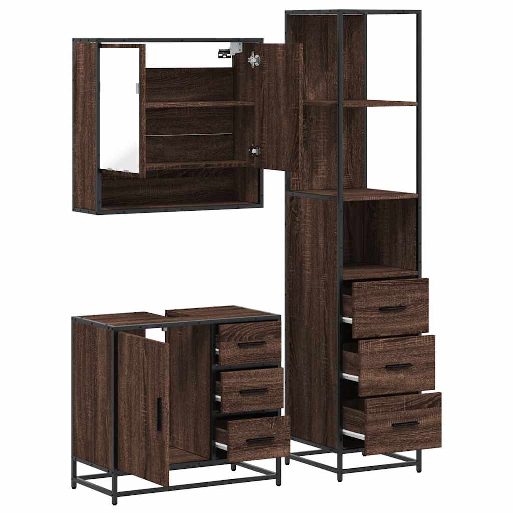 3 Piece Bathroom Furniture Set Engineered Wood