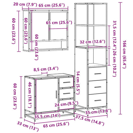 3 Piece Bathroom Furniture Set Engineered Wood