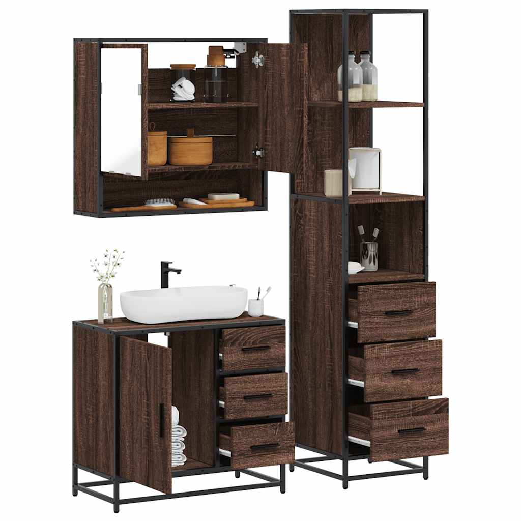 3 Piece Bathroom Furniture Set Engineered Wood