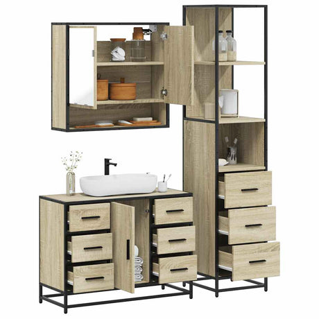 3 Piece Bathroom Furniture Set Engineered Wood