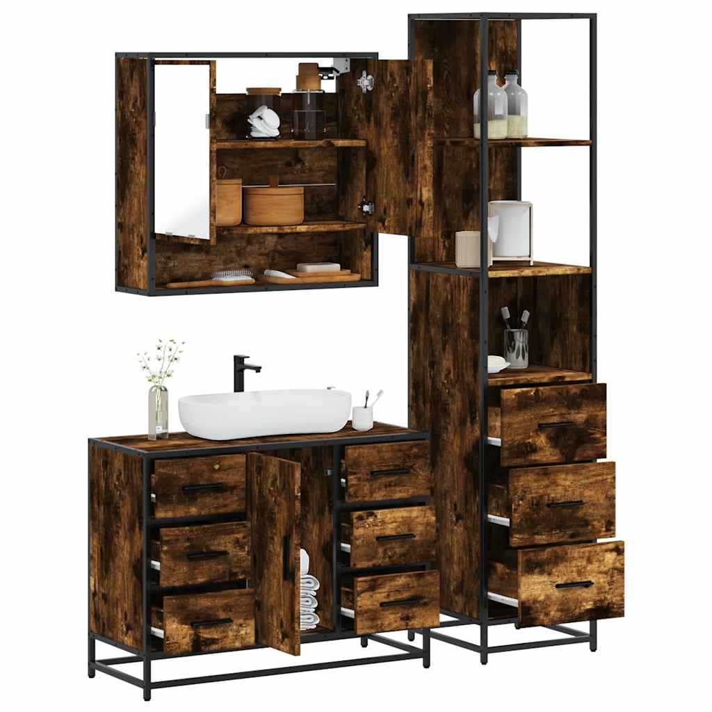 3 Piece Bathroom Furniture Set Engineered Wood