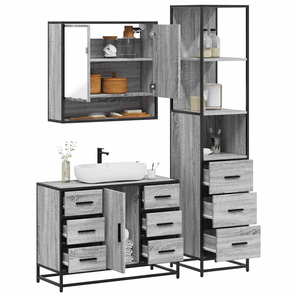 3 Piece Bathroom Furniture Set Engineered Wood