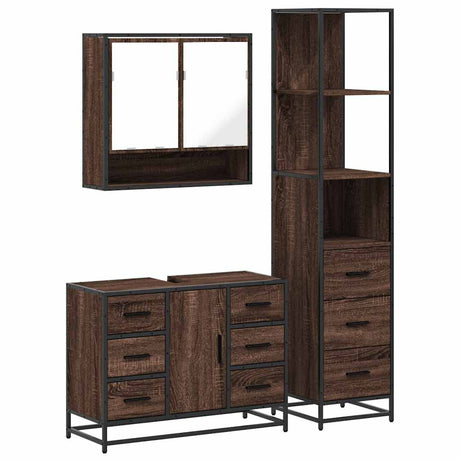 3 Piece Bathroom Furniture Set Engineered Wood