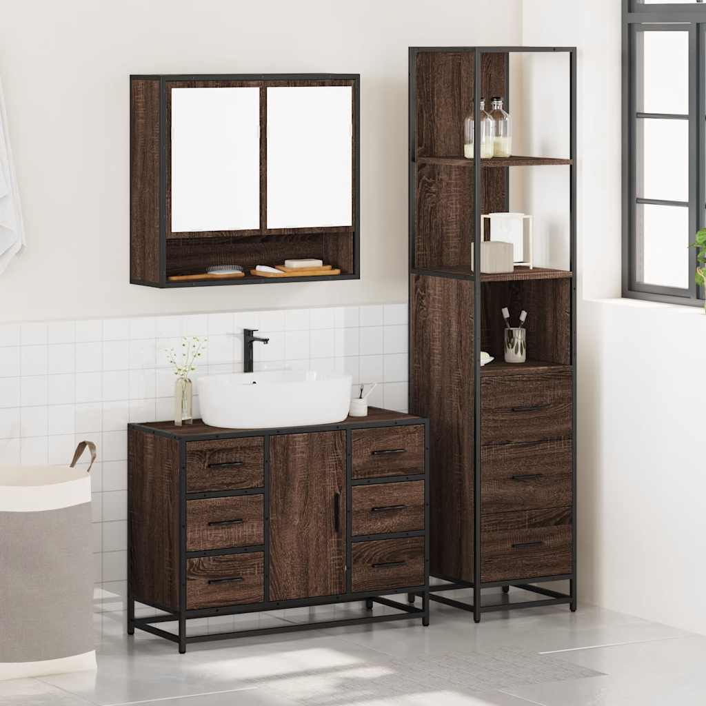 3 Piece Bathroom Furniture Set Engineered Wood