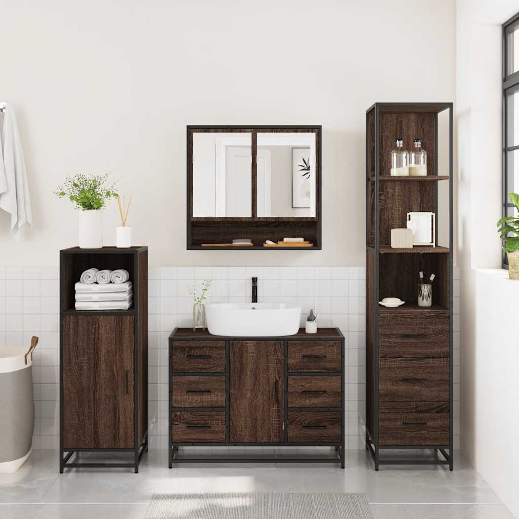 3 Piece Bathroom Furniture Set Engineered Wood