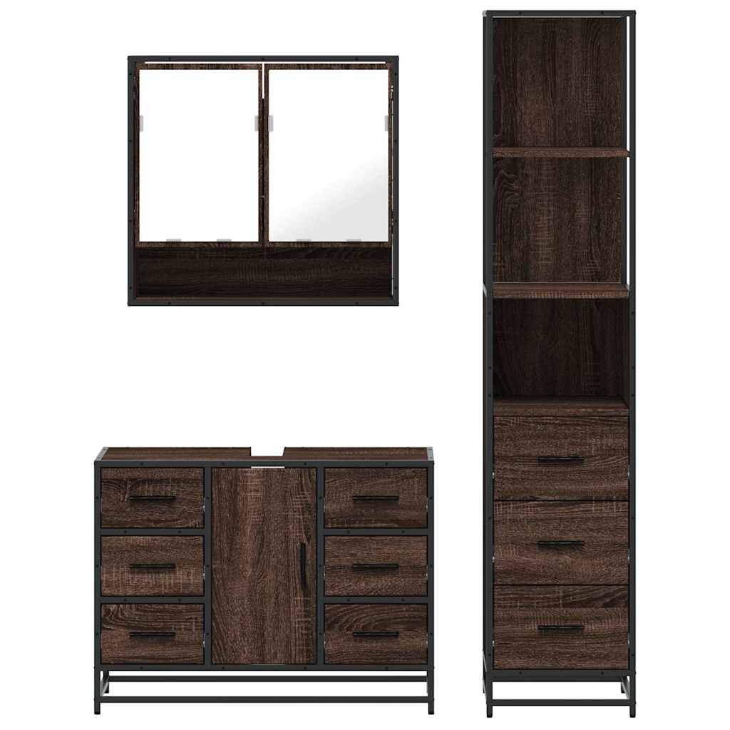 3 Piece Bathroom Furniture Set Engineered Wood