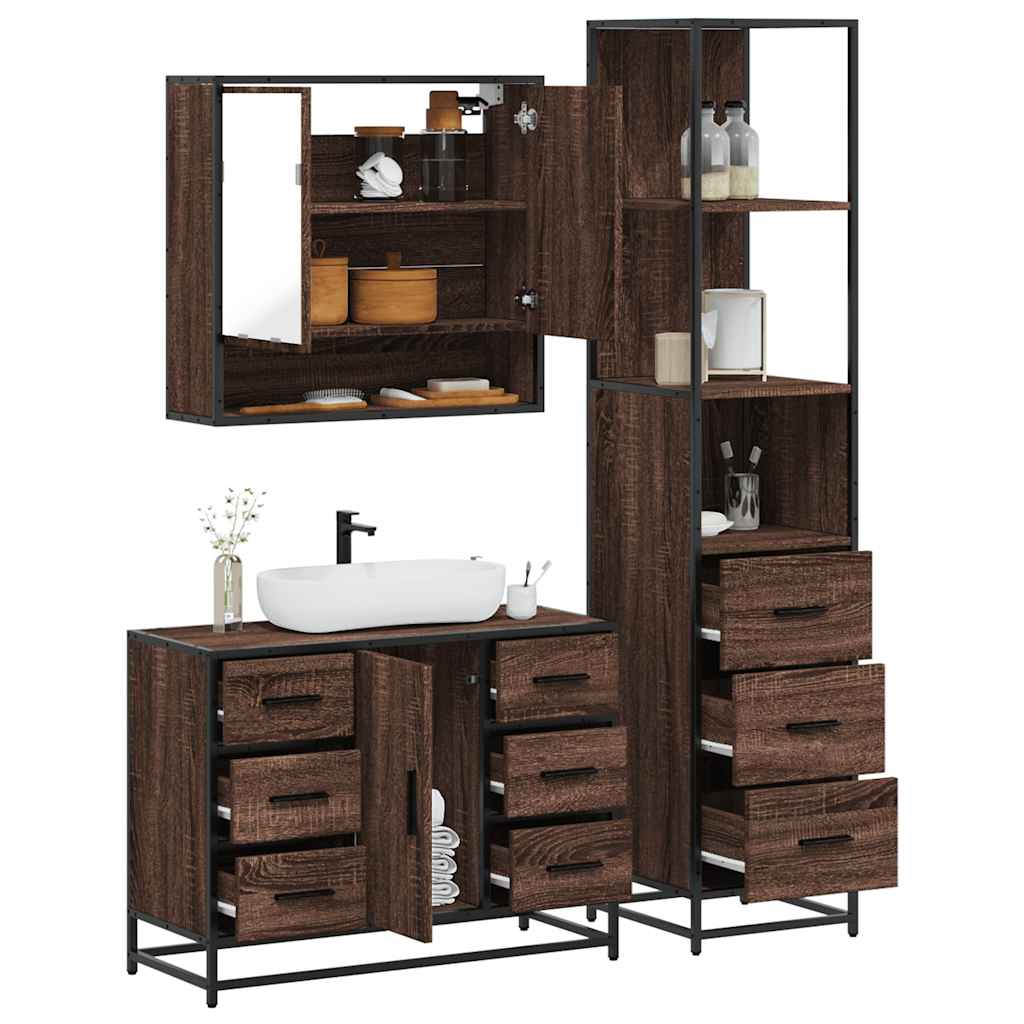 3 Piece Bathroom Furniture Set Engineered Wood