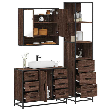 3 Piece Bathroom Furniture Set Engineered Wood