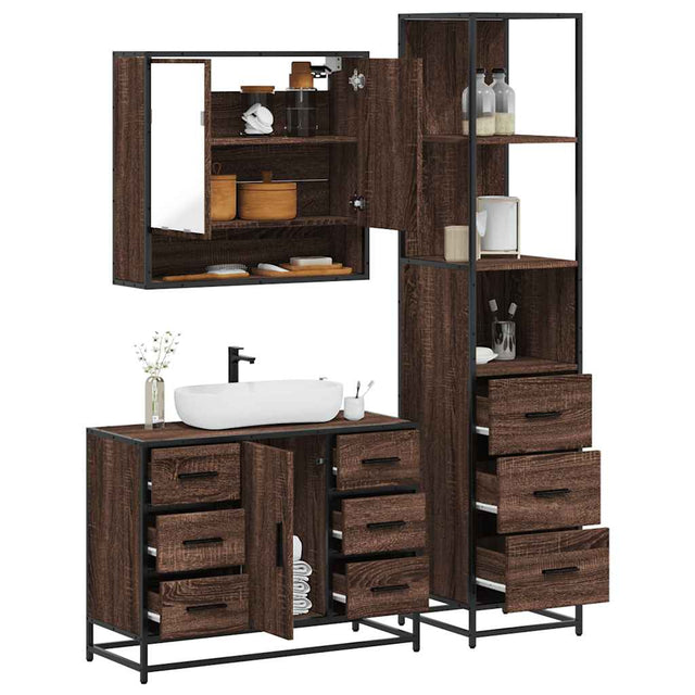 3 Piece Bathroom Furniture Set Engineered Wood