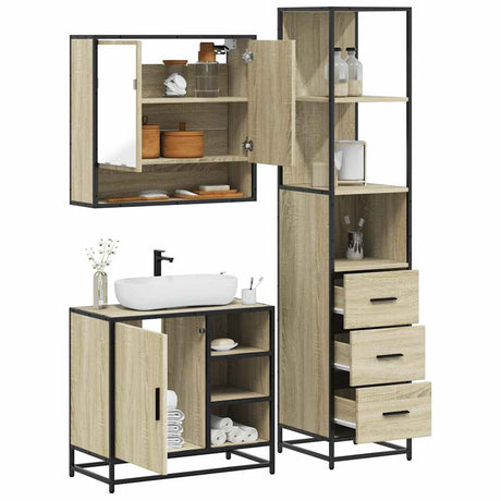 3 Piece Bathroom Furniture Set Engineered Wood