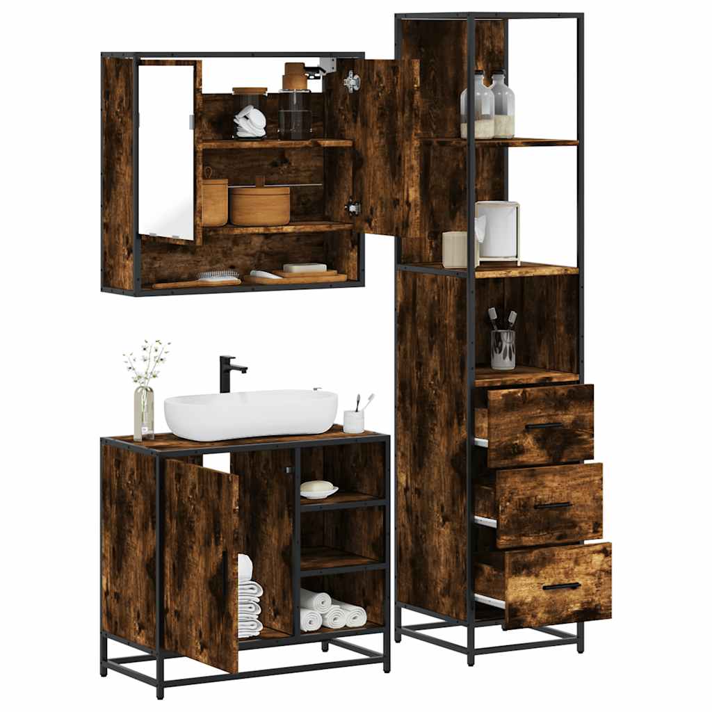 3 Piece Bathroom Furniture Set Engineered Wood