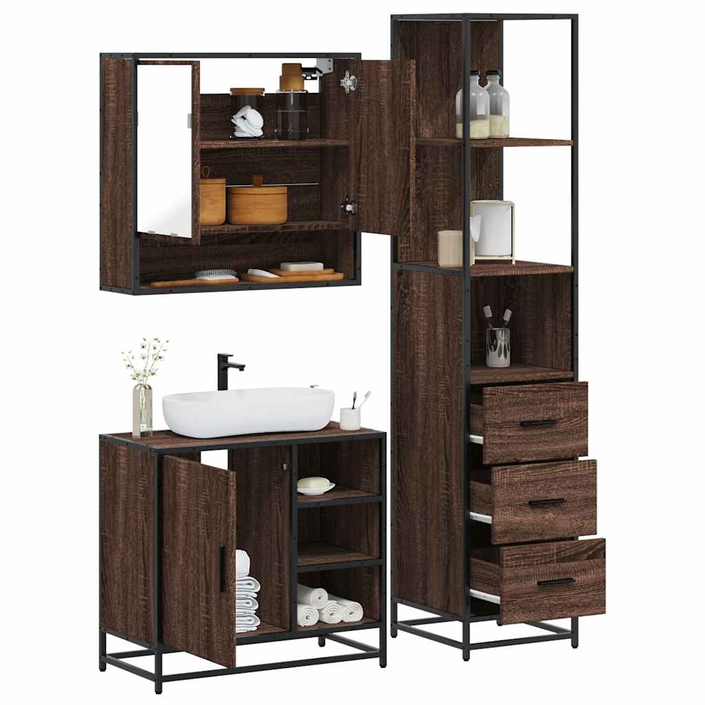 3 Piece Bathroom Furniture Set Engineered Wood