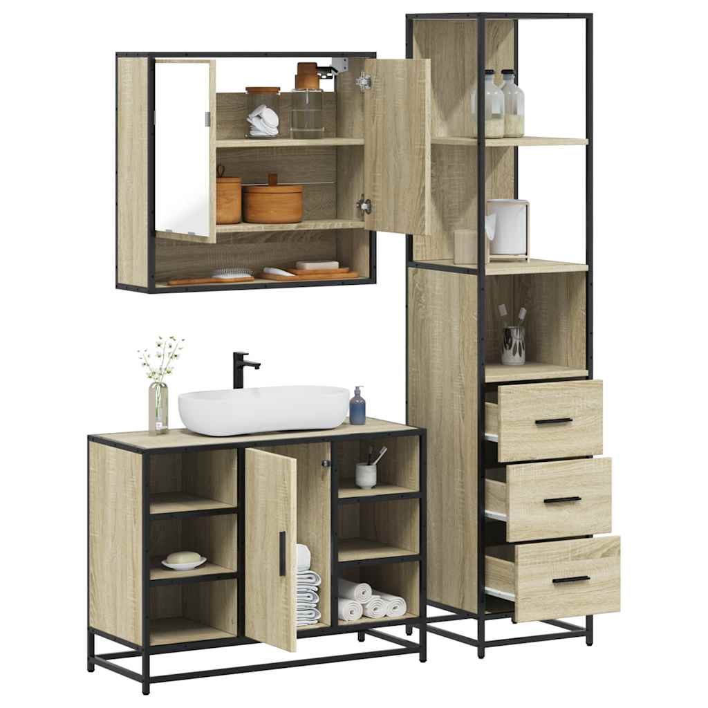 3 Piece Bathroom Furniture Set Engineered Wood
