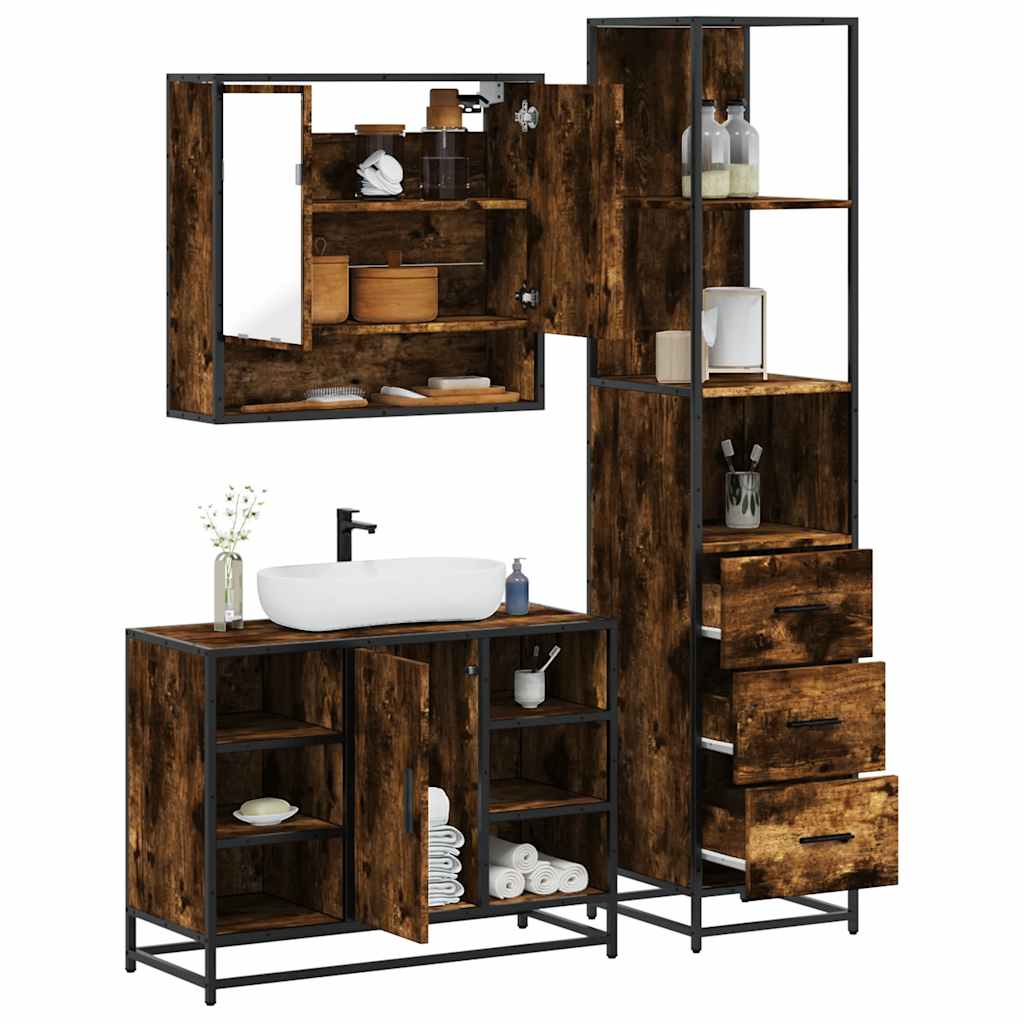 3 Piece Bathroom Furniture Set Engineered Wood