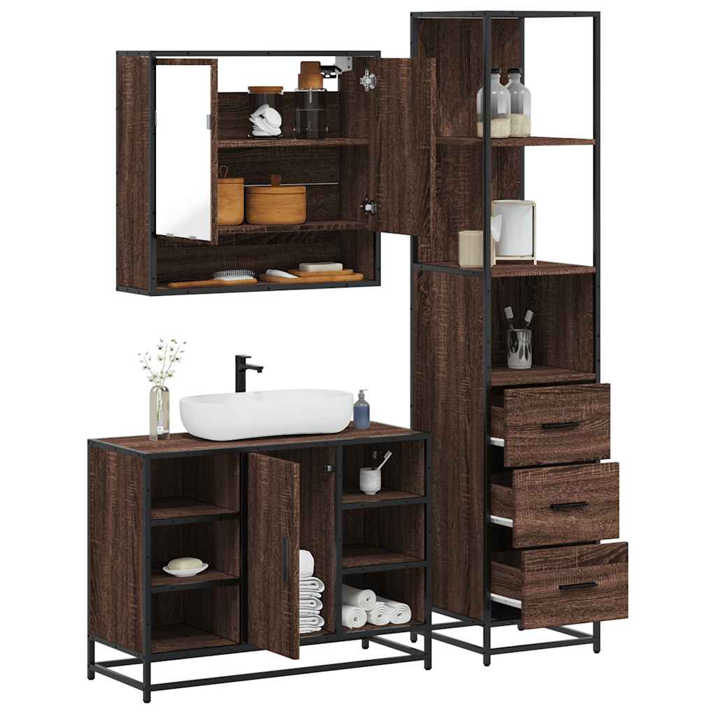 3 Piece Bathroom Furniture Set Engineered Wood