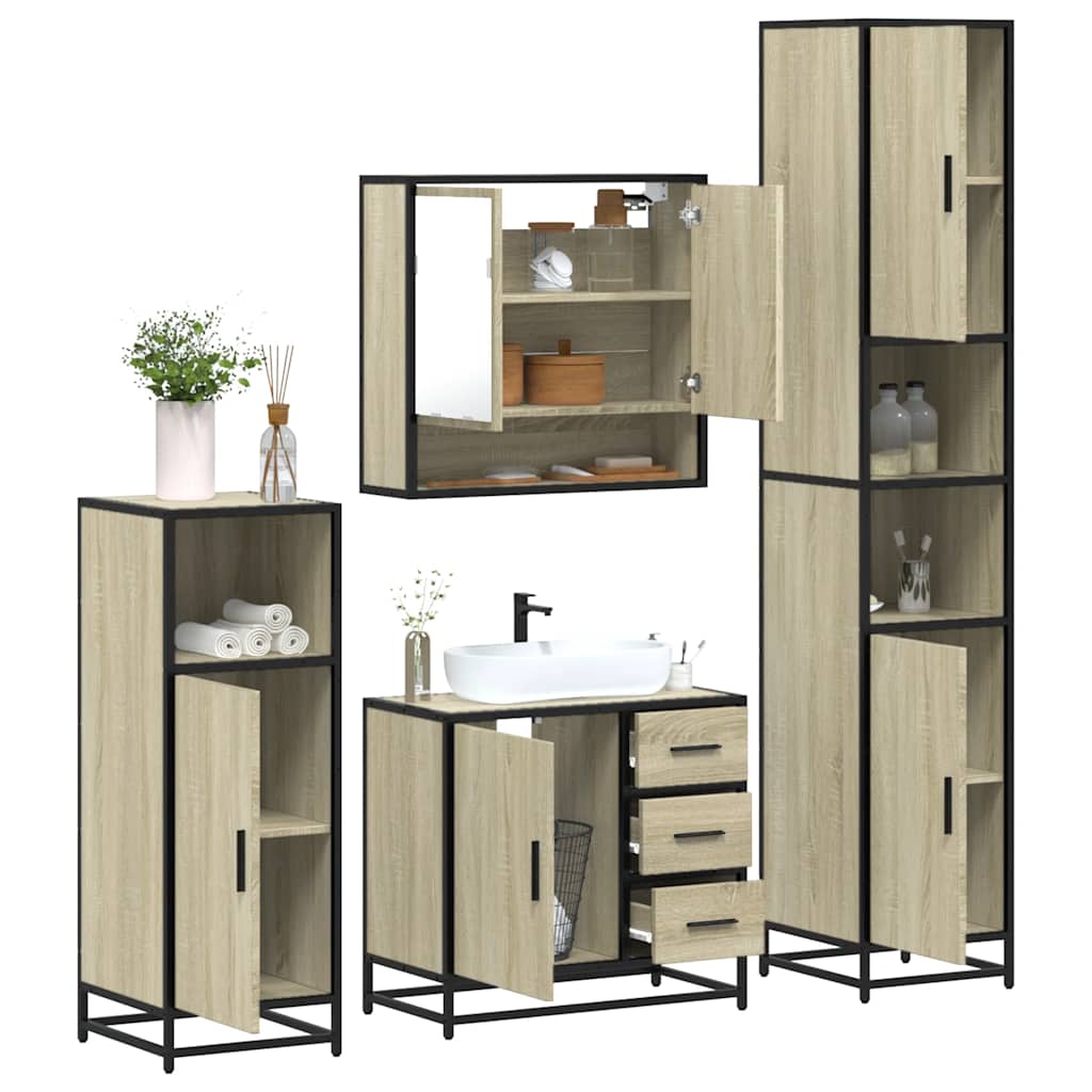 4 Piece Bathroom Furniture Set Engineered Wood