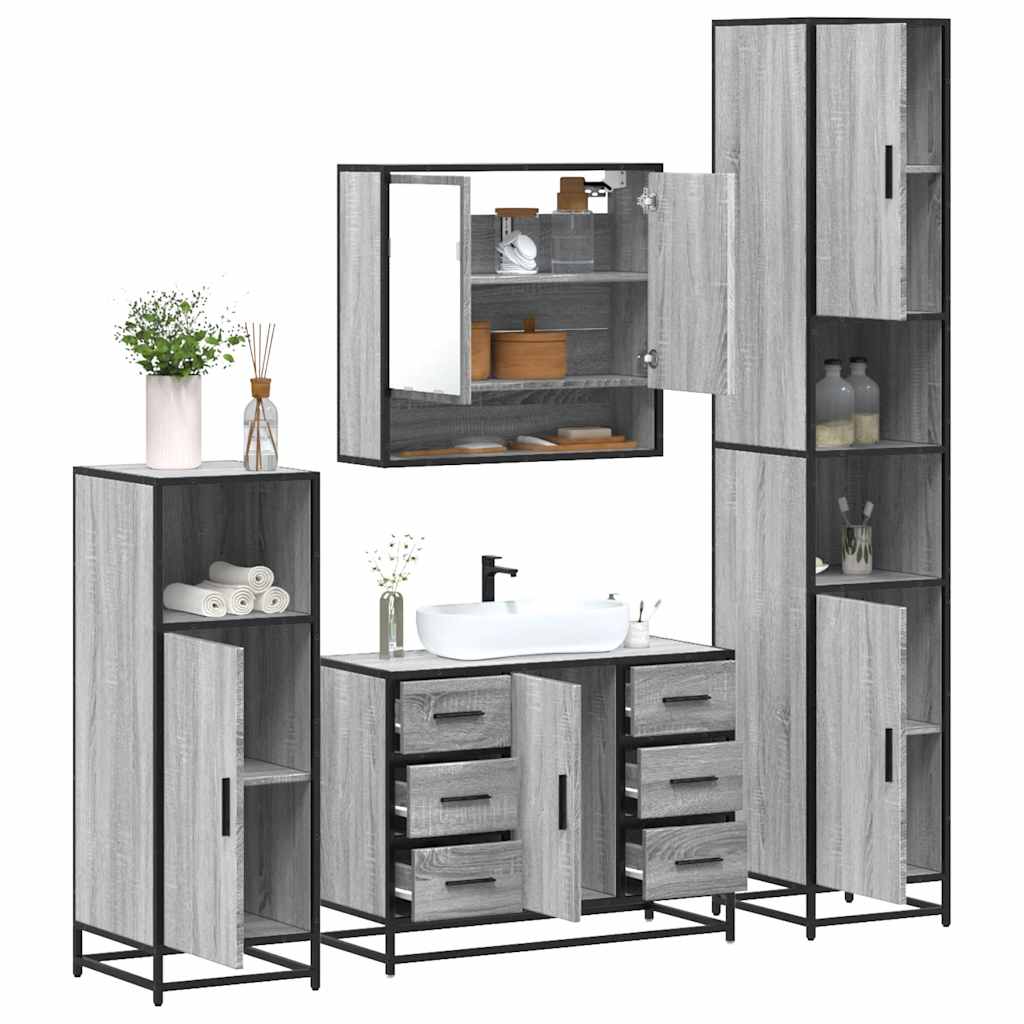 4 Piece Bathroom Furniture Set Engineered Wood