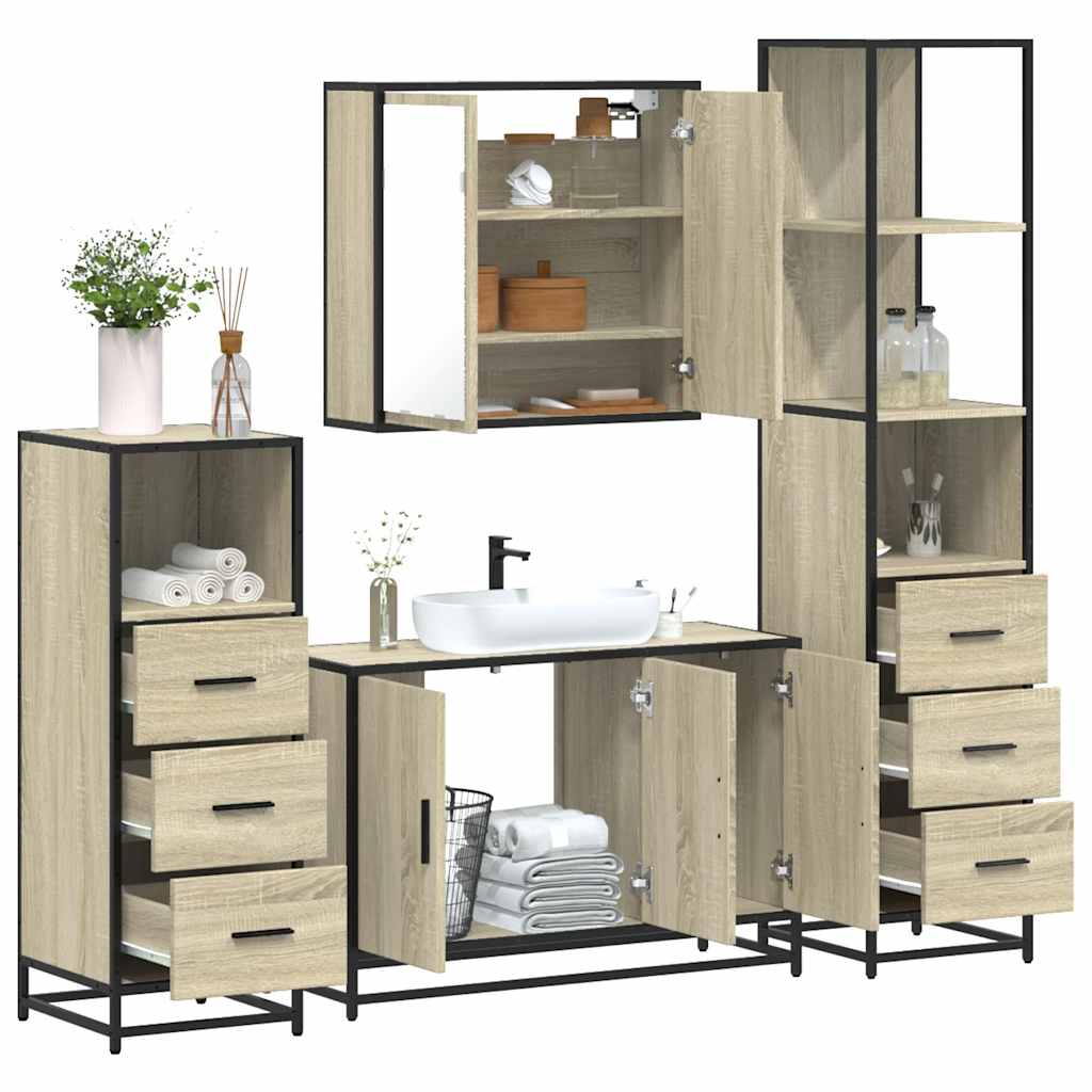4 Piece Bathroom Furniture Set Engineered Wood
