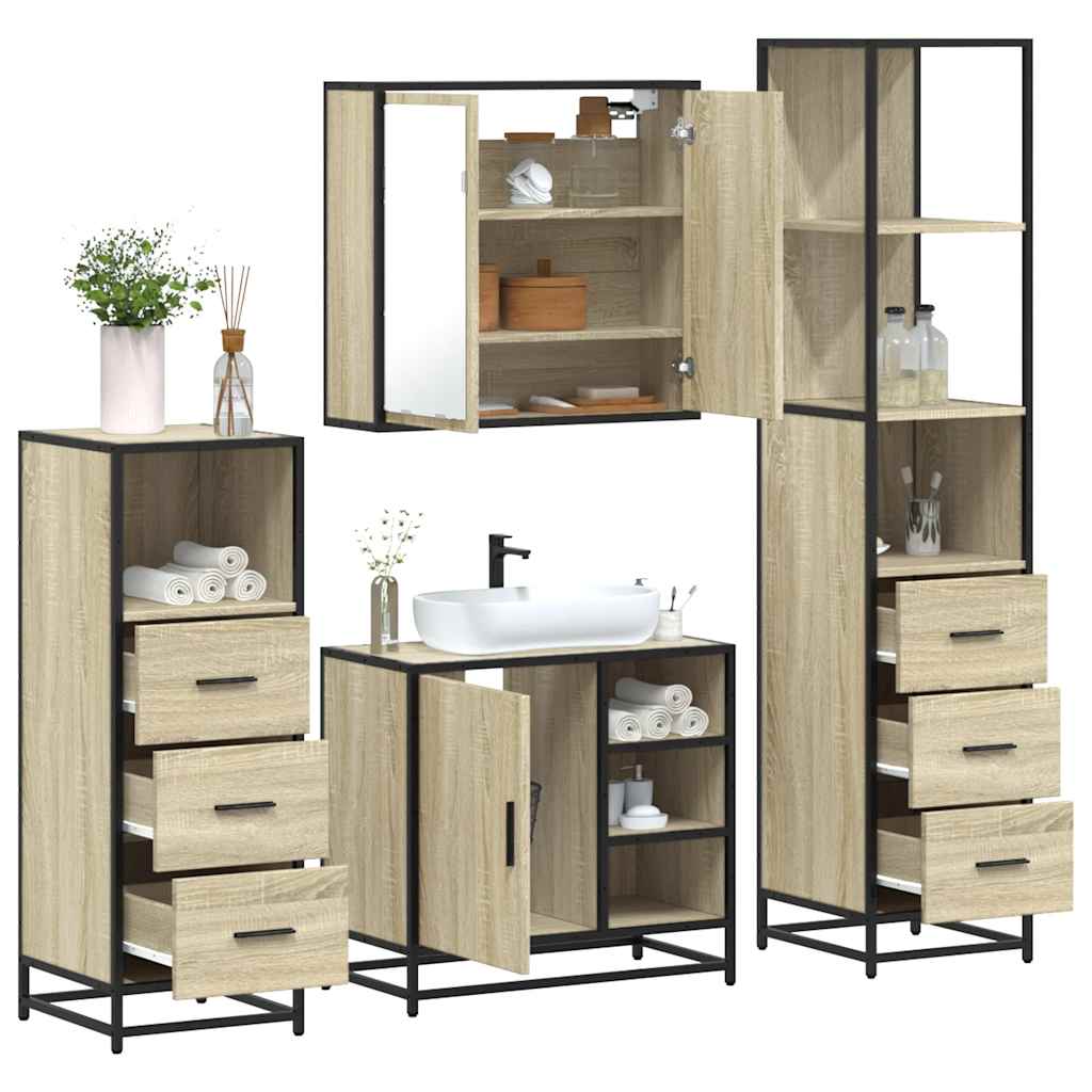 4 Piece Bathroom Furniture Set Engineered Wood