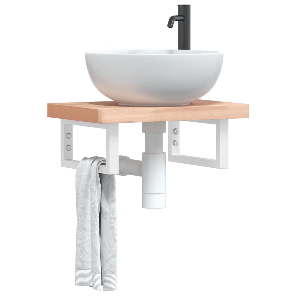 Basin Shelf Wall Mounted Steel And Solid Wood Beech