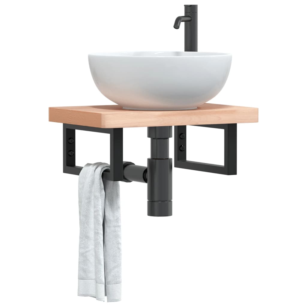 Basin Shelf Wall Mounted Steel And Solid Wood Beech