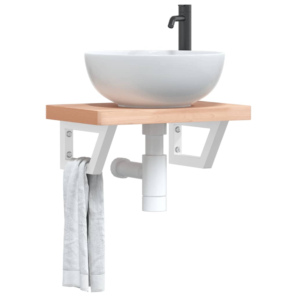 Basin Shelf Wall Mounted Steel And Solid Wood Beech