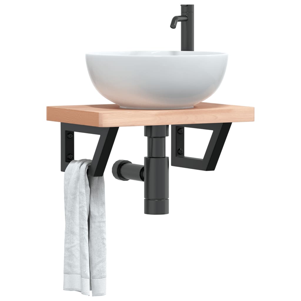 Basin Shelf Wall Mounted Steel And Solid Wood Beech