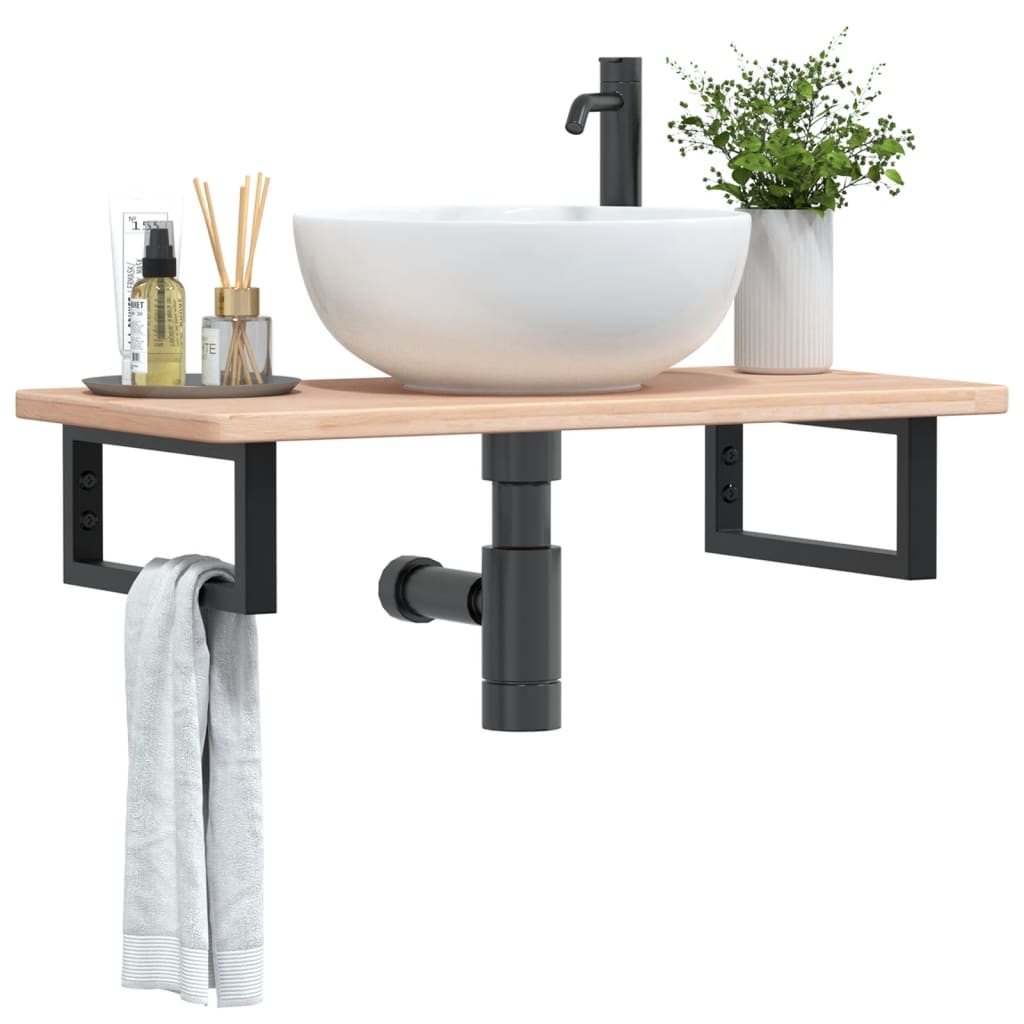 Basin Shelf Wall Mounted Steel And Solid Wood Oak