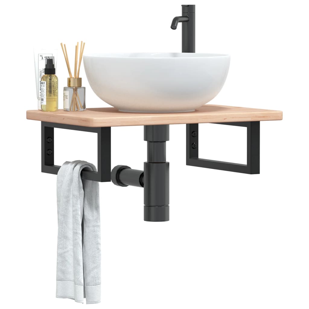 Basin Shelf Wall Mounted Steel And Solid Wood Oak