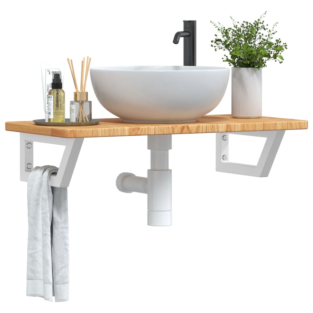 Basin Shelf Wall Mounted Steel And Solid Wood Oak