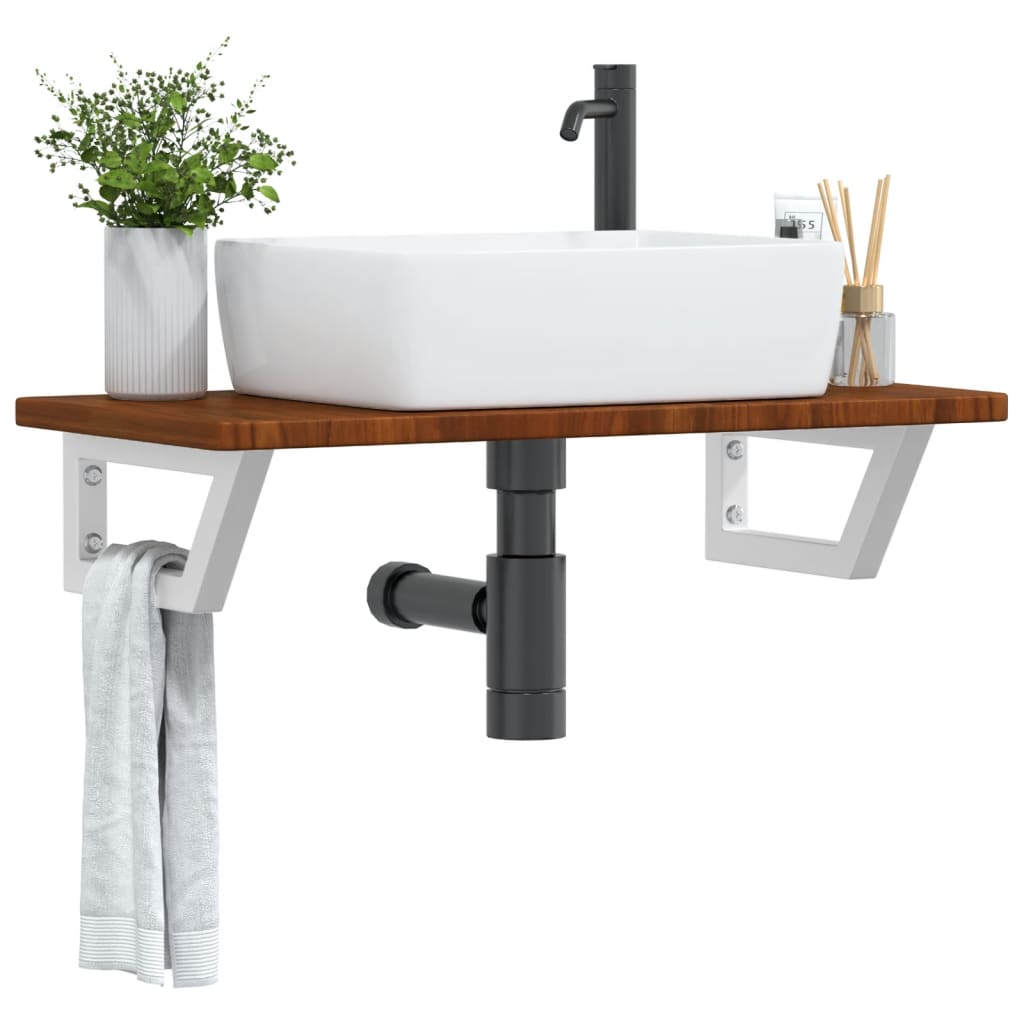 Basin Shelf Wall Mounted Steel And Solid Wood Oak
