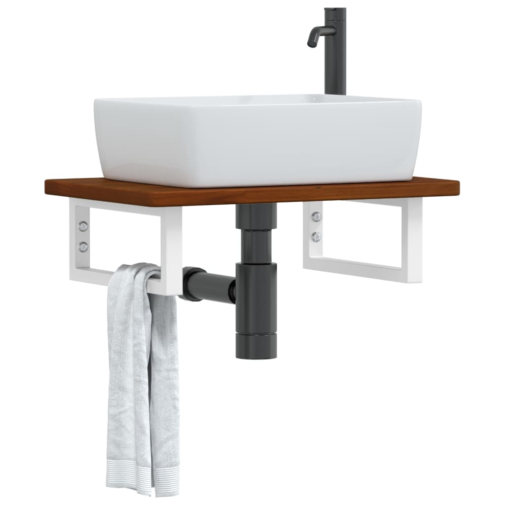 Basin Shelf Wall Mounted Steel And Solid Wood Oak