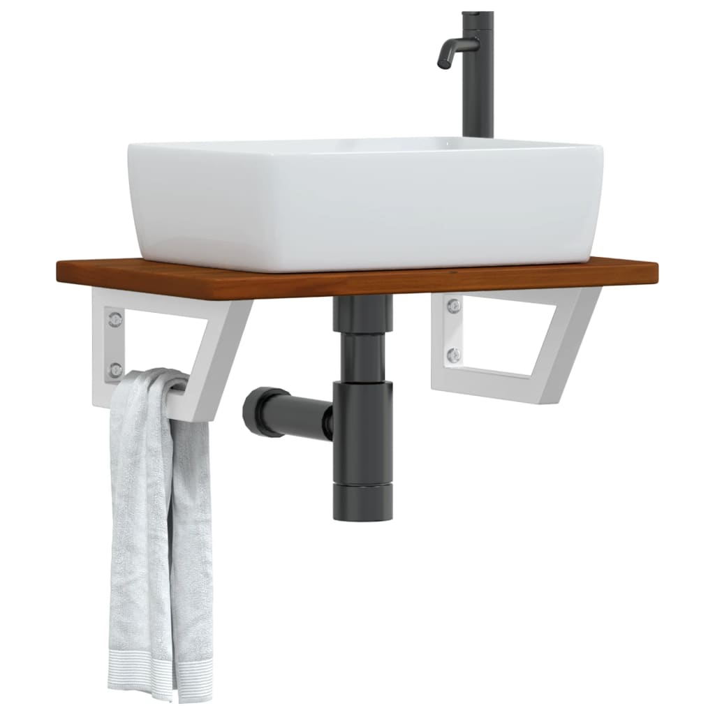 Basin Shelf Wall Mounted Steel And Solid Wood Oak