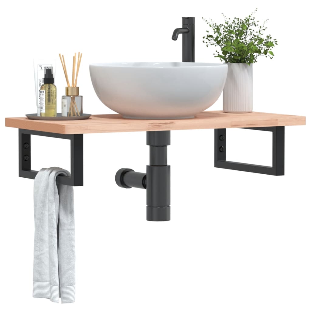 Basin Shelf Wall Mounted Steel And Solid Wood Beech