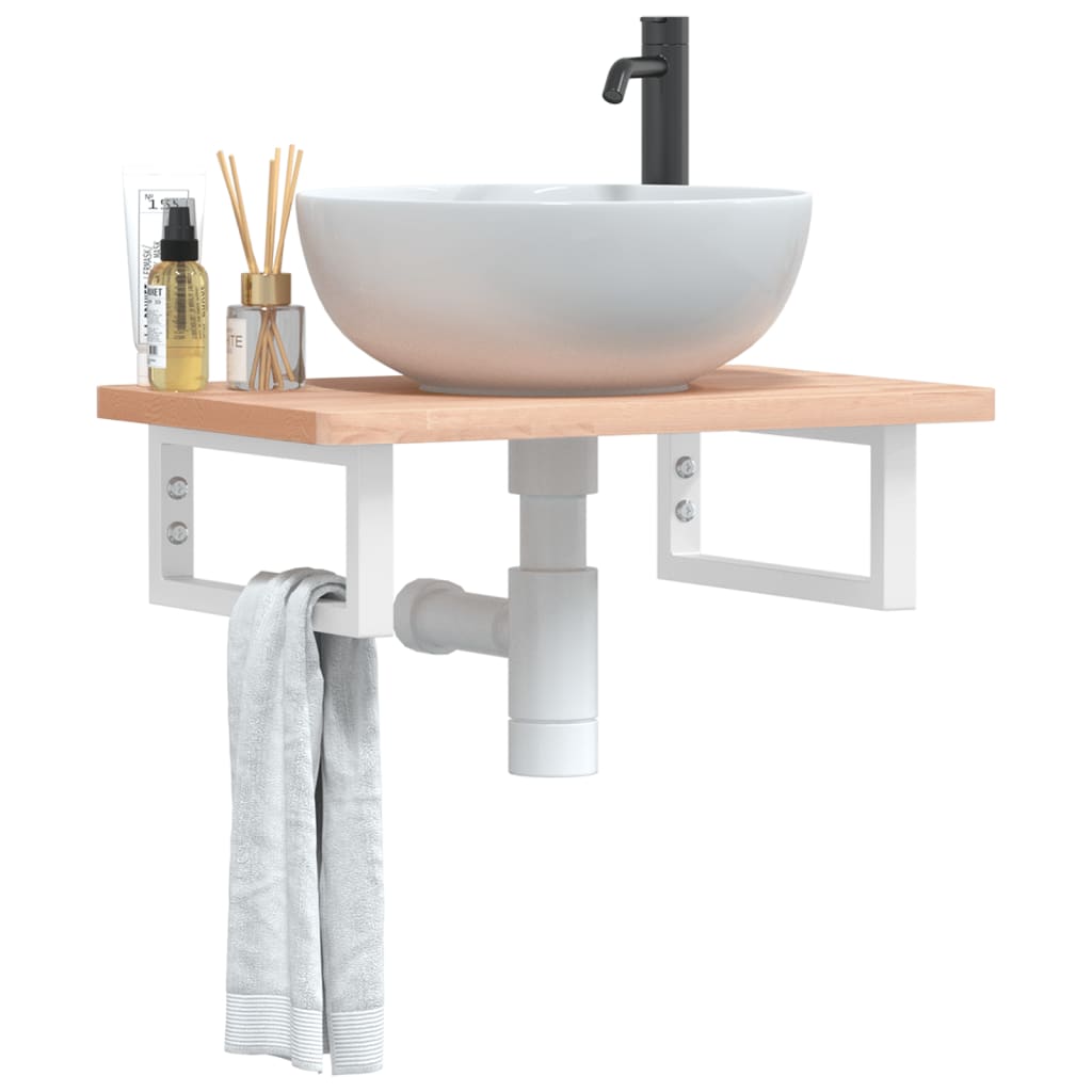 Basin Shelf Wall Mounted Steel And Solid Wood Beech