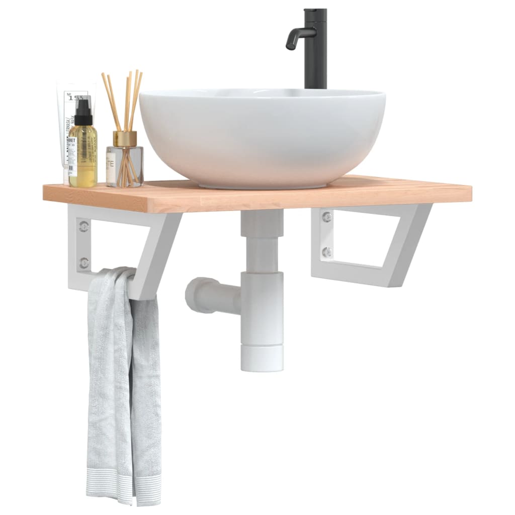 Basin Shelf Wall Mounted Steel And Solid Wood Beech