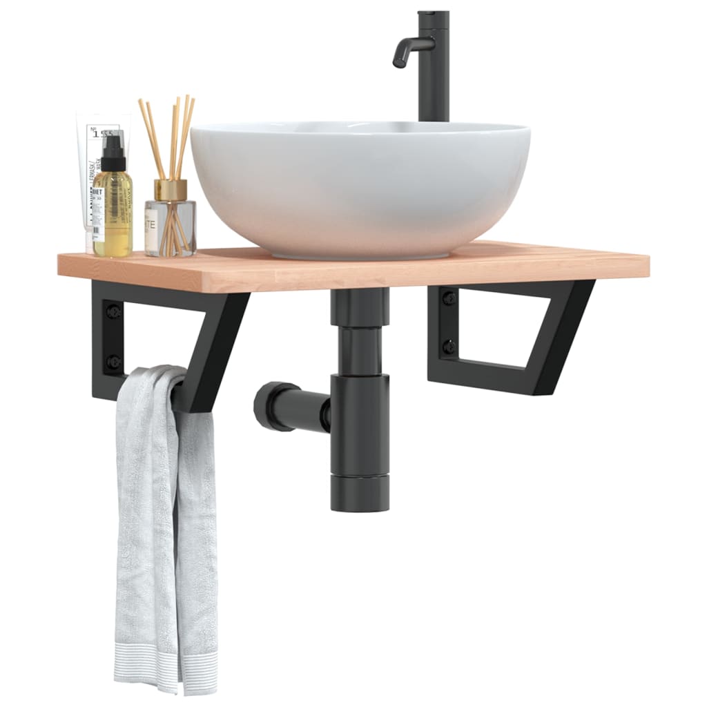 Basin Shelf Wall Mounted Steel And Solid Wood Beech