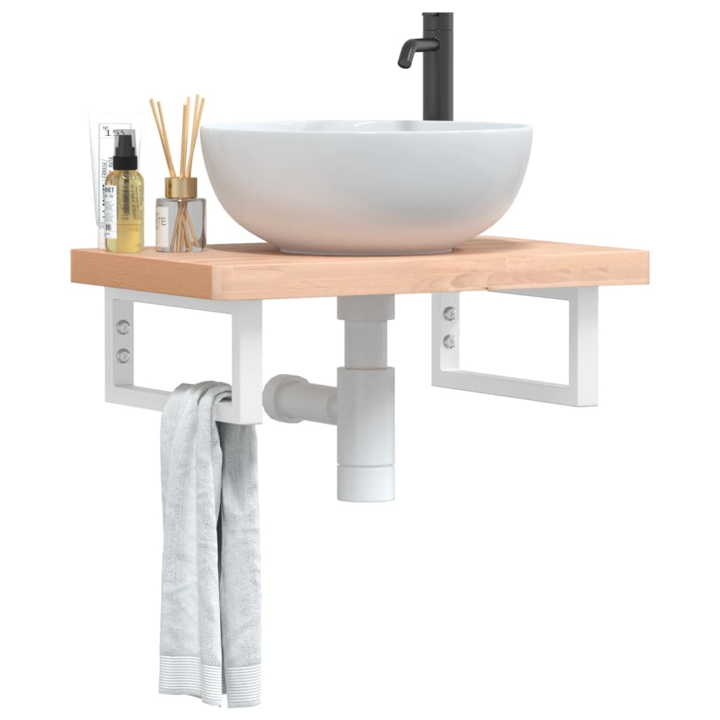Basin Shelf Wall Mounted Steel And Solid Wood Beech