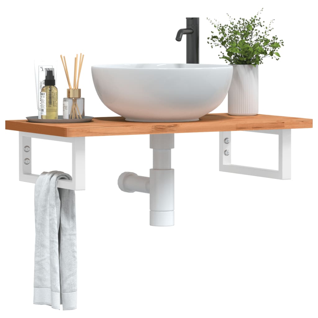 Basin Shelf Wall Mounted Steel And Solid Wood Beech
