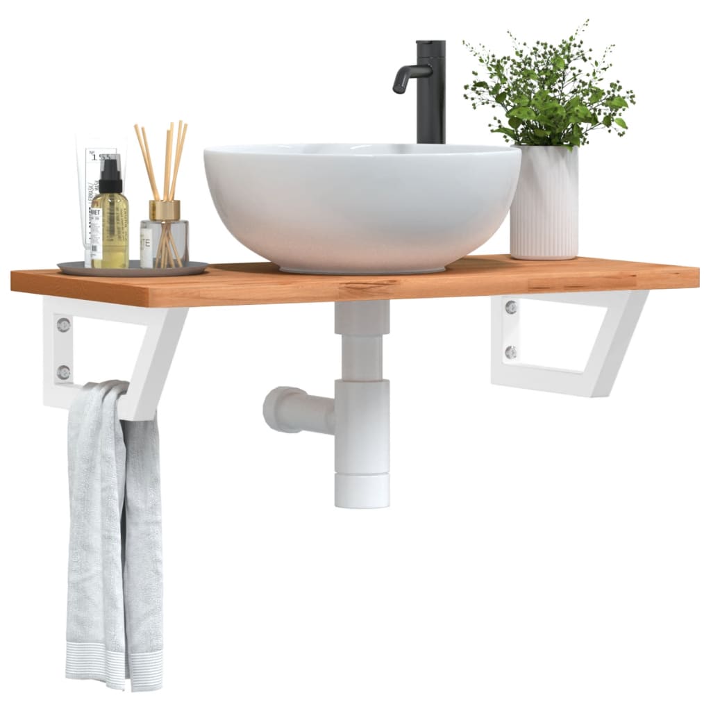 Basin Shelf Wall Mounted Steel And Solid Wood Beech