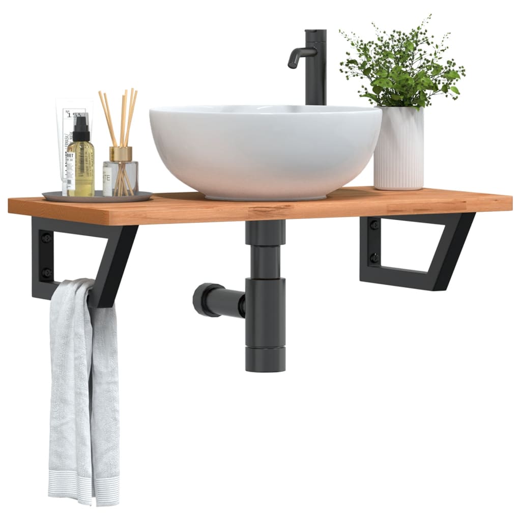 Basin Shelf Wall Mounted Steel And Solid Wood Beech