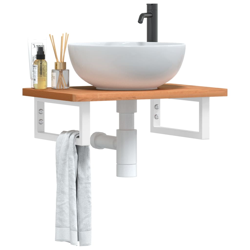 Basin Shelf Wall Mounted Steel And Solid Wood Beech