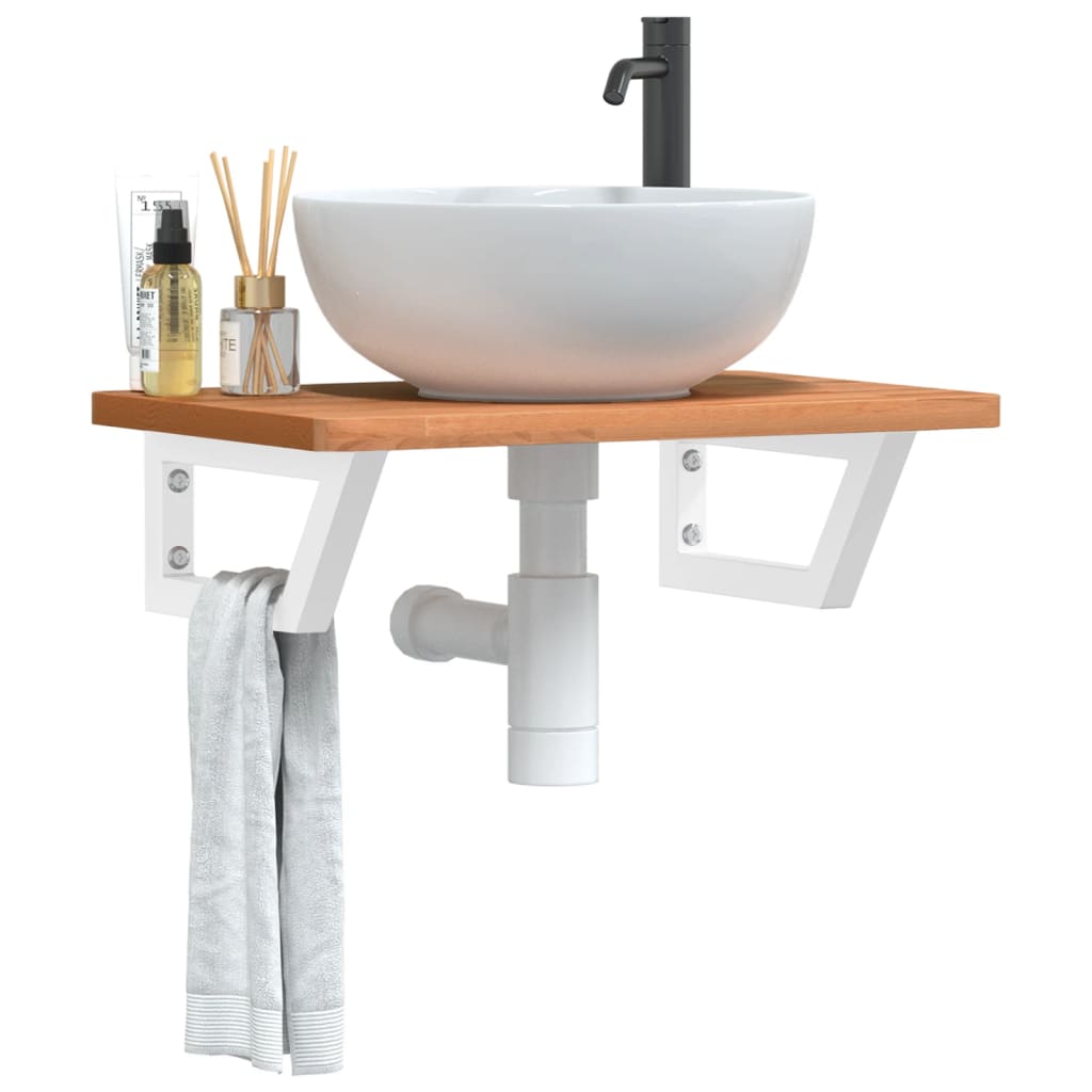 Basin Shelf Wall Mounted Steel And Solid Wood Beech